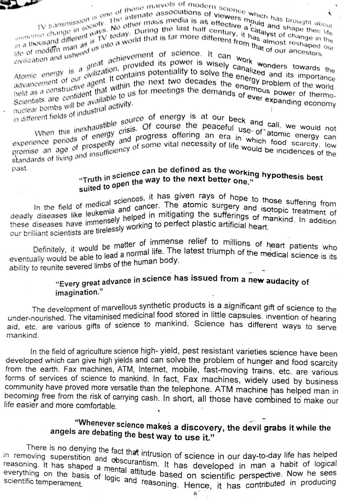 Essay On Science In Service Of Man